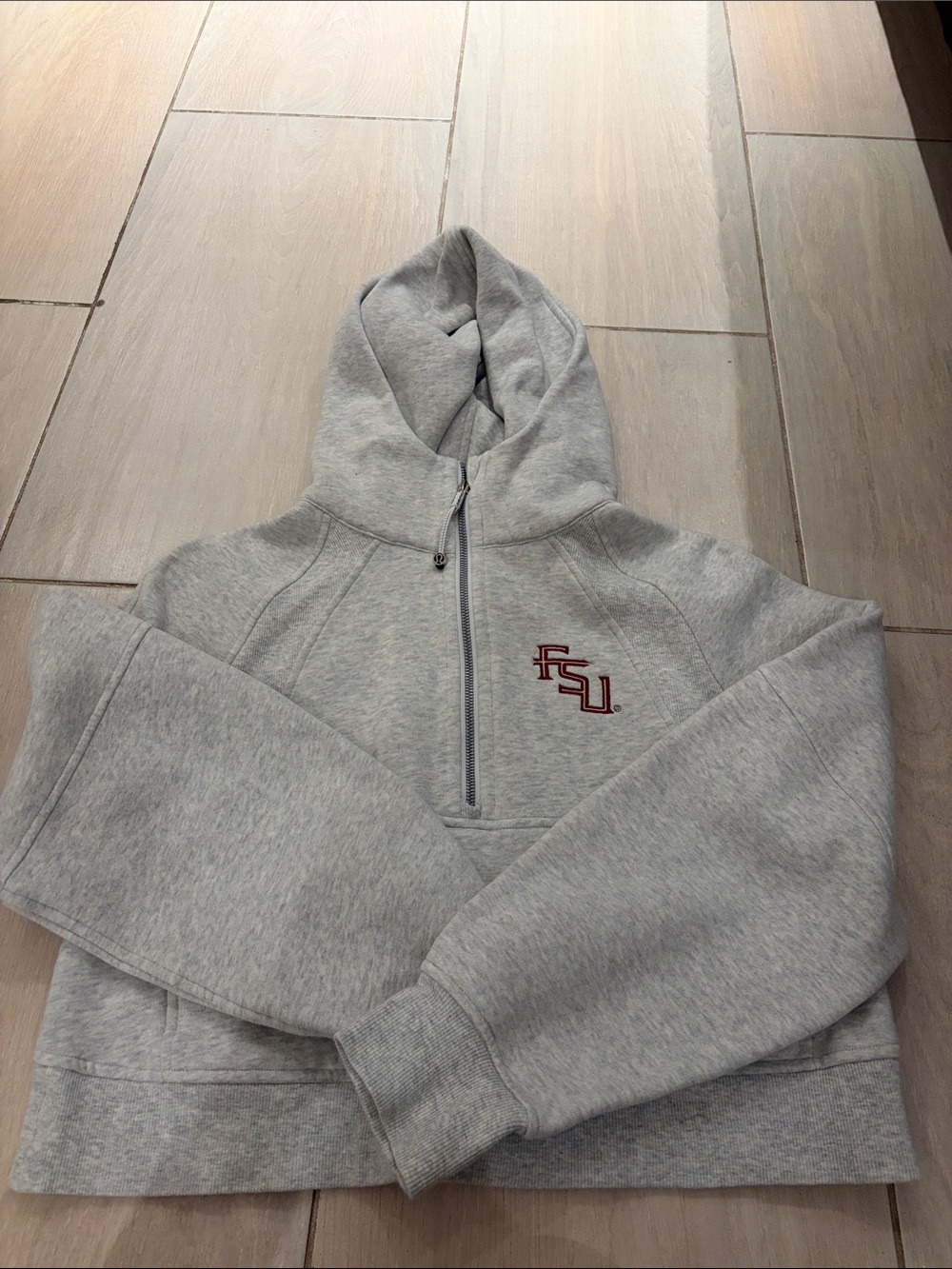 Gray Half-Zip Hoodie Crop Sweatshirt - FSU Logo